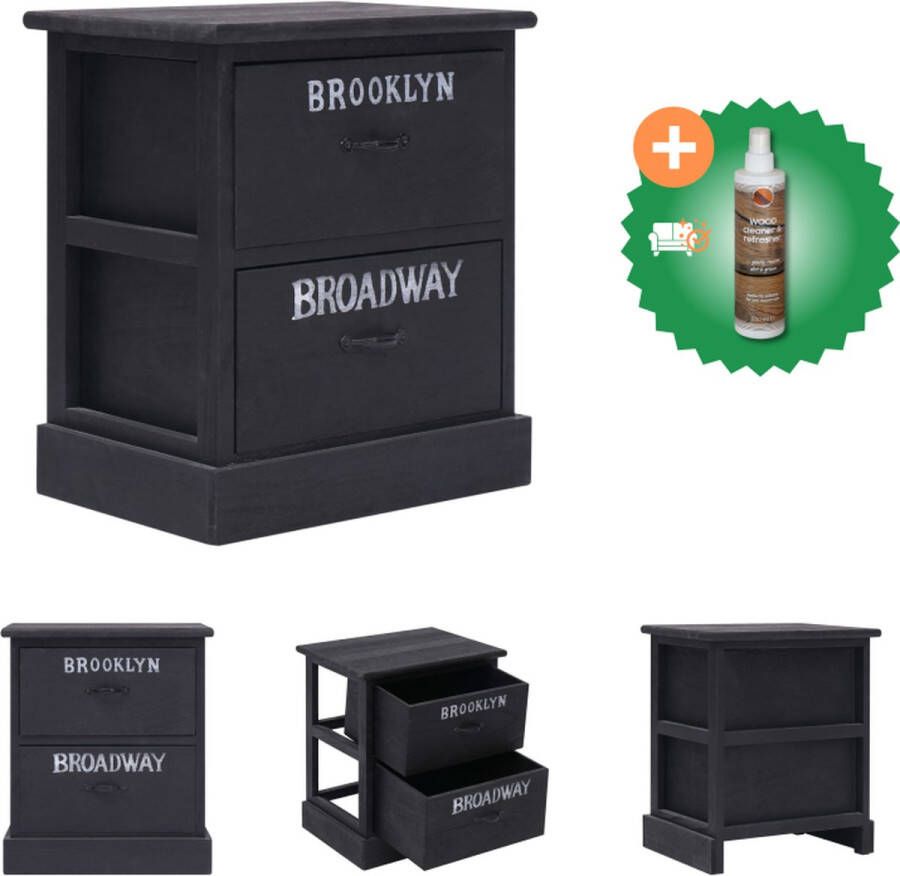 VidaXL Nachtkastje Vintage Stijl Paulowniahout 38x28x45cm Met 2 Lades Kast Inclusief Houtreiniger en verfrisser