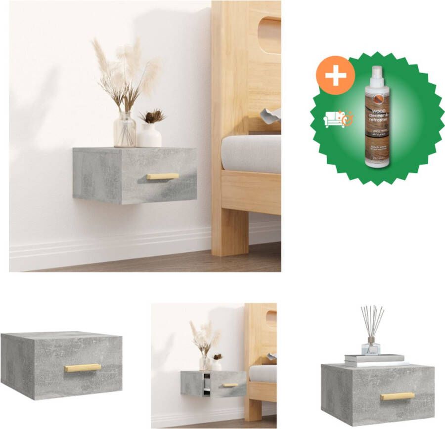 VidaXL Nachtkastje wandgemonteerd 35x35x20 cm betongrijs Kast Inclusief Houtreiniger en verfrisser