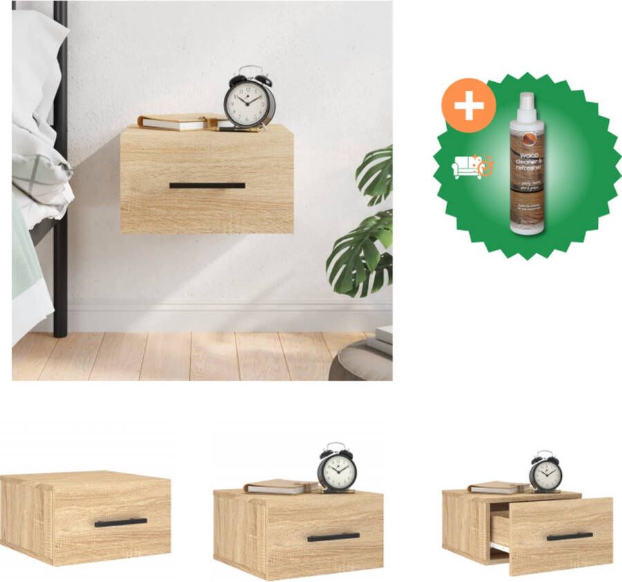 VidaXL Wandgemonteerd Nachtkastje Sonoma Eiken 35 x 35 x 20 cm Duurzaam Hout Kast Inclusief Houtreiniger en verfrisser - Foto 2