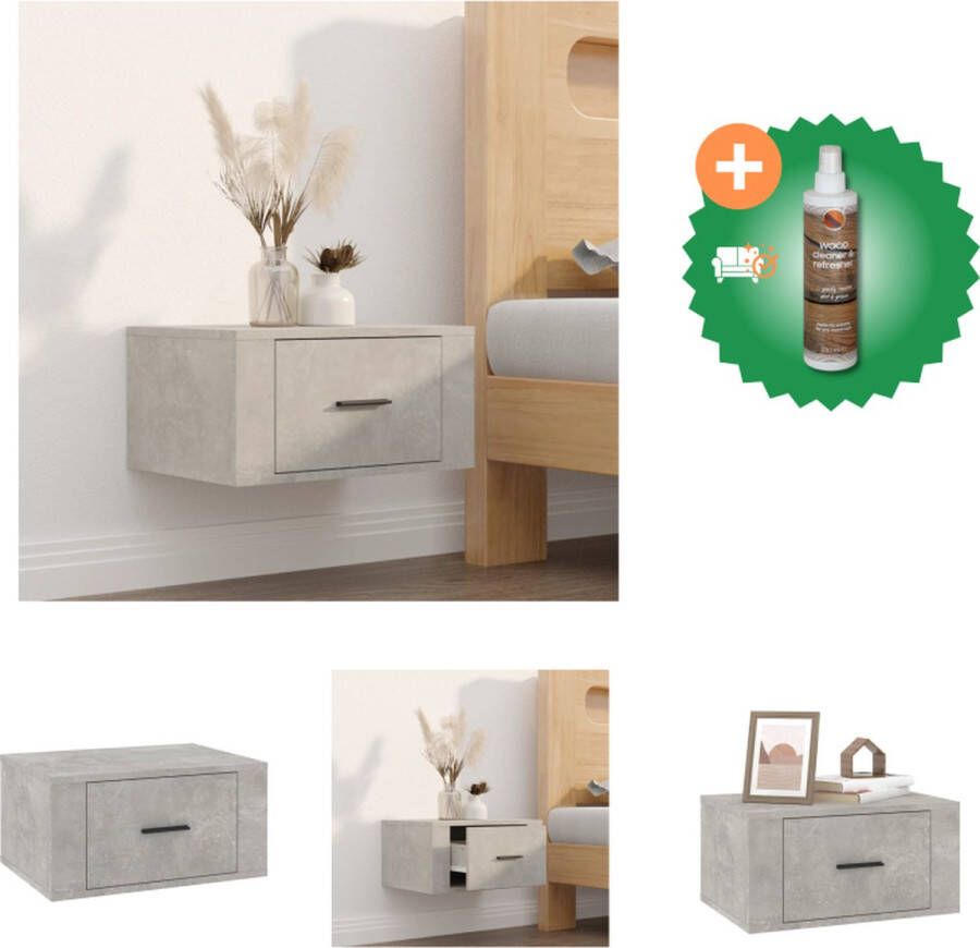 VidaXL Nachtkastje Wandgemonteerd 50 x 36 x 25 cm Betongrijs Kast Inclusief Houtreiniger en verfrisser