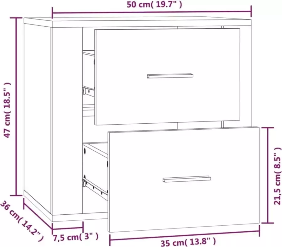 VidaXL -Nachtkastje-wandgemonteerd-50x36x47-cm-hoogglans-wit - Foto 5