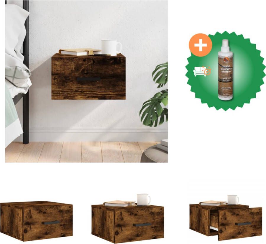 VidaXL Nachtkastje Wandgemonteerd Gerookt Eiken 35 x 35 x 20 cm Duurzaam Hout Kast Inclusief Houtreiniger en verfrisser