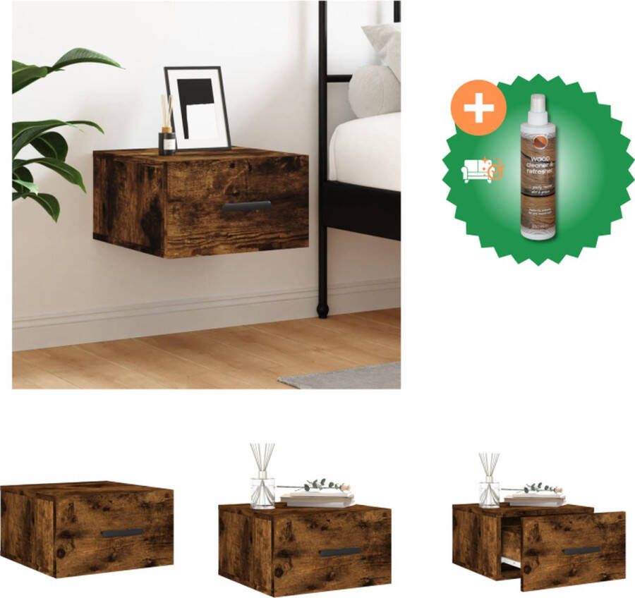 VidaXL Wandgemonteerd Nachtkastje Gerookt Eiken 35 x 35 x 20 cm Duurzaam Bewerkt Hout Kast Inclusief Houtreiniger en verfrisser - Foto 2