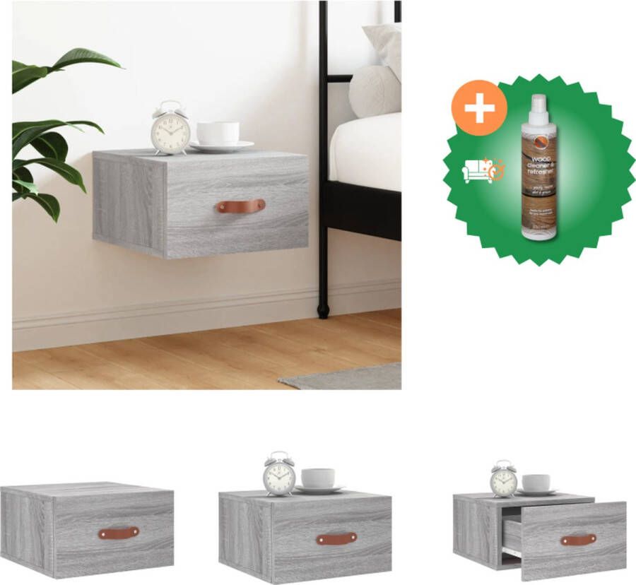 VidaXL Nachtkastje Wandgemonteerd Grijs Sonoma Eiken 35x35x20 cm Duurzaam Materiaal Kast Inclusief Houtreiniger en verfrisser