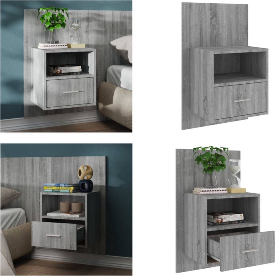 VidaXL Nachtkastje wandgemonteerd grijs sonoma eikenkleurig Wandnachtkastje Wandnachtkastjes Wandgemonteerd Nachtkastje Wandgemonteerd Bedkastje - Foto 4