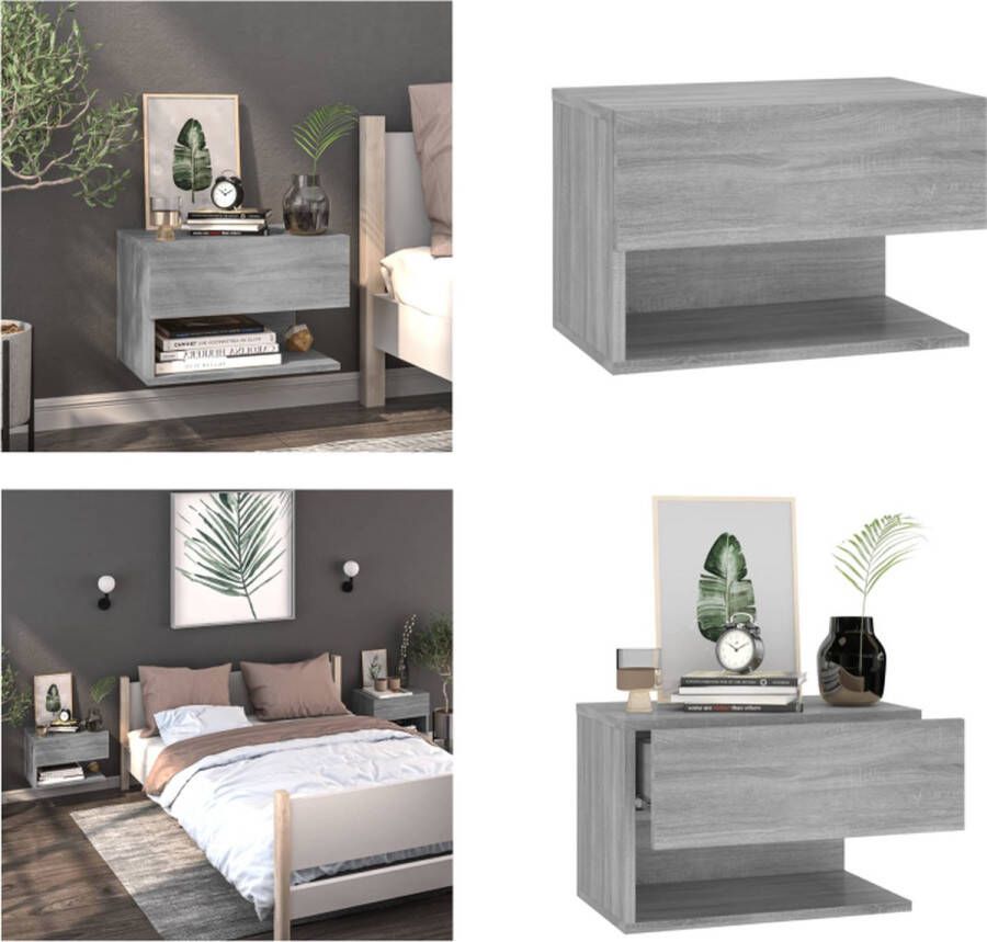 VidaXL Nachtkastje wandgemonteerd grijs sonoma eikenkleurig Wandnachtkastje Wandnachtkastjes Wandgemonteerd Nachtkastje Wandgemonteerd Bedkastje - Foto 2