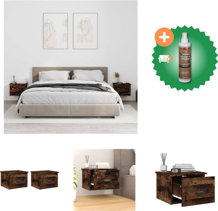 VidaXL Nachtkastje Wandgemonteerd Meubilair 41.5 x 36 x 28 cm Gerookt Eiken Kast Inclusief Houtreiniger en verfrisser