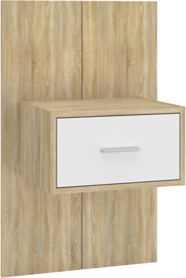 VidaXL Wandnachtkastje bewerkt hout wit en sonoma eikenkleurig - Foto 2