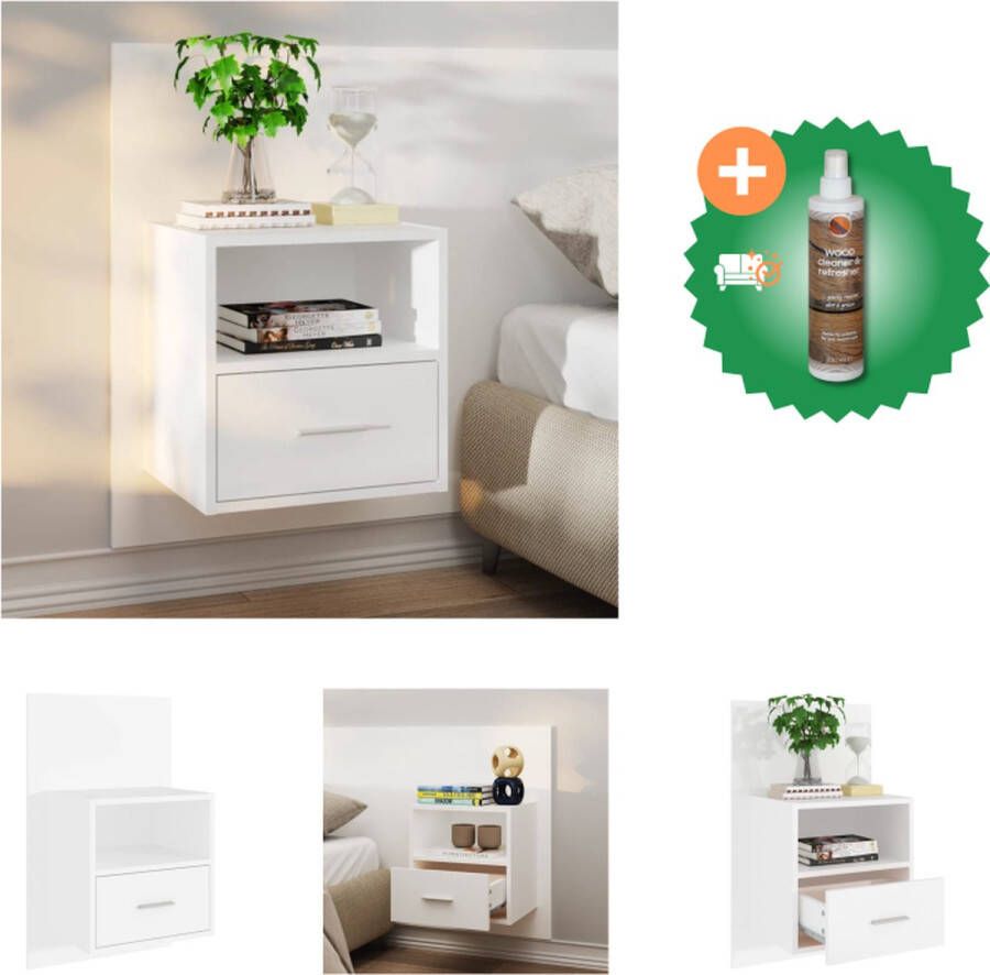 VidaXL Nachtkastje wandgemonteerd wit Kast Inclusief Houtreiniger en verfrisser