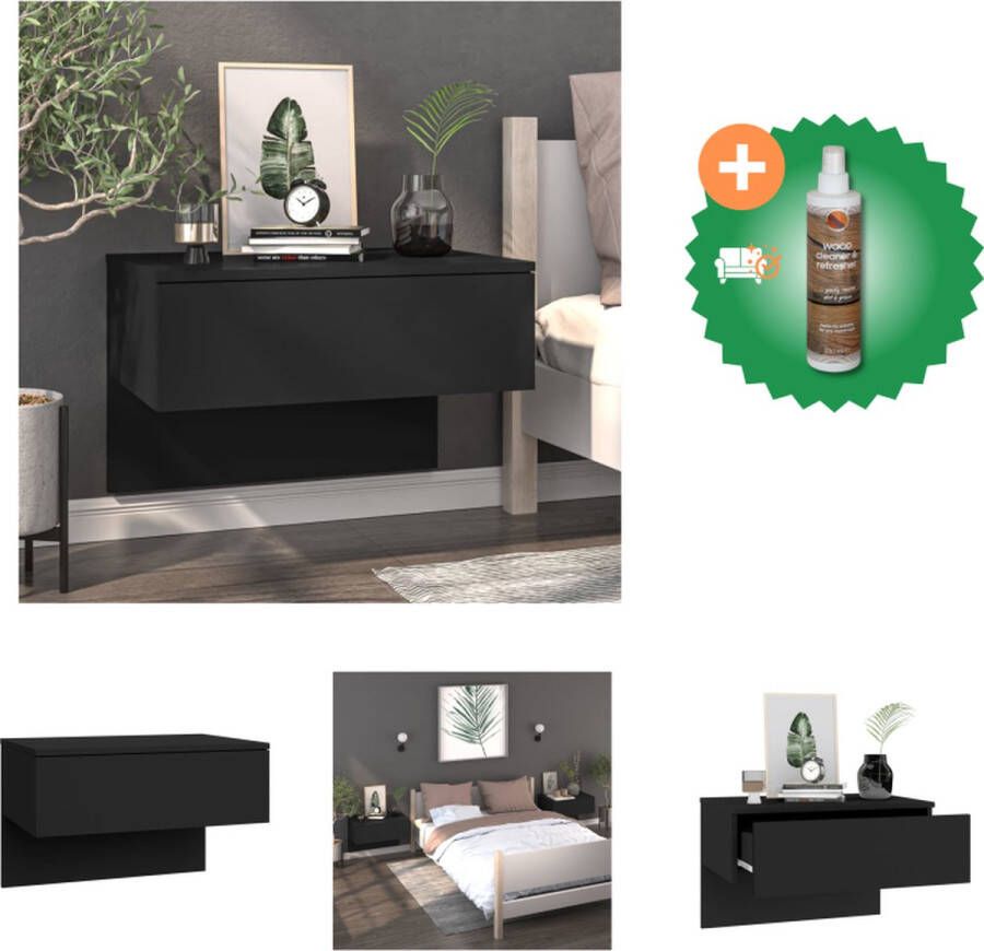 VidaXL Wandnachtkast Wandmontage Multifunctioneel Opberglade Eenvoudig schoon te maken Zwart Bewerkt hout 48.5 x 32.5 x 80 cm Kast Inclusief Houtreiniger en verfrisser - Foto 2
