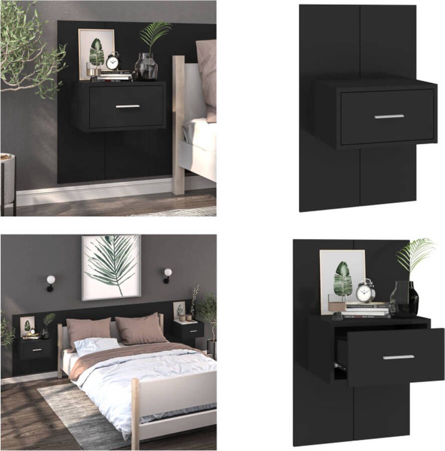 VidaXL Nachtkastje wandgemonteerd zwart Wandnachtkastje Wandnachtkastjes Wandgemonteerd Nachtkastje Wandgemonteerd Bedkastje - Foto 2