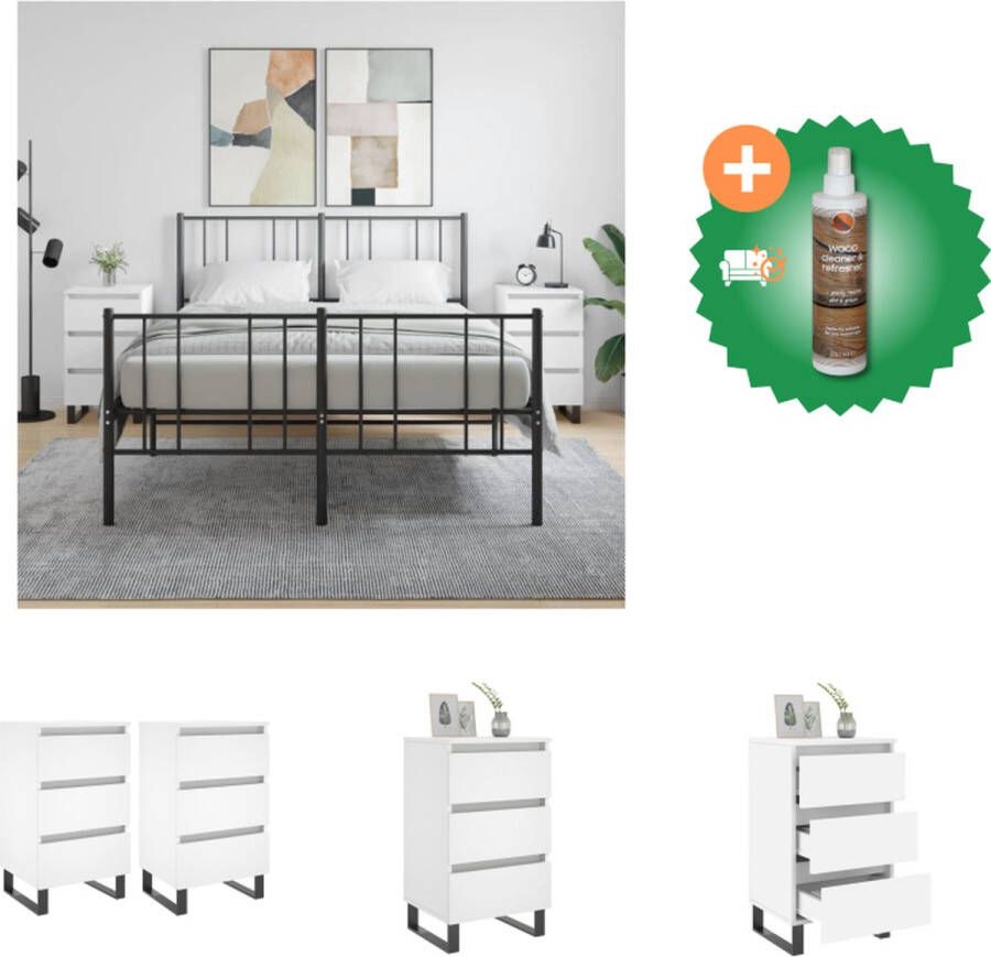 VidaXL Nachtkastje Wit 40 x 35 x 69 cm Bewerkt hout en ijzer Kast Inclusief Houtreiniger en verfrisser
