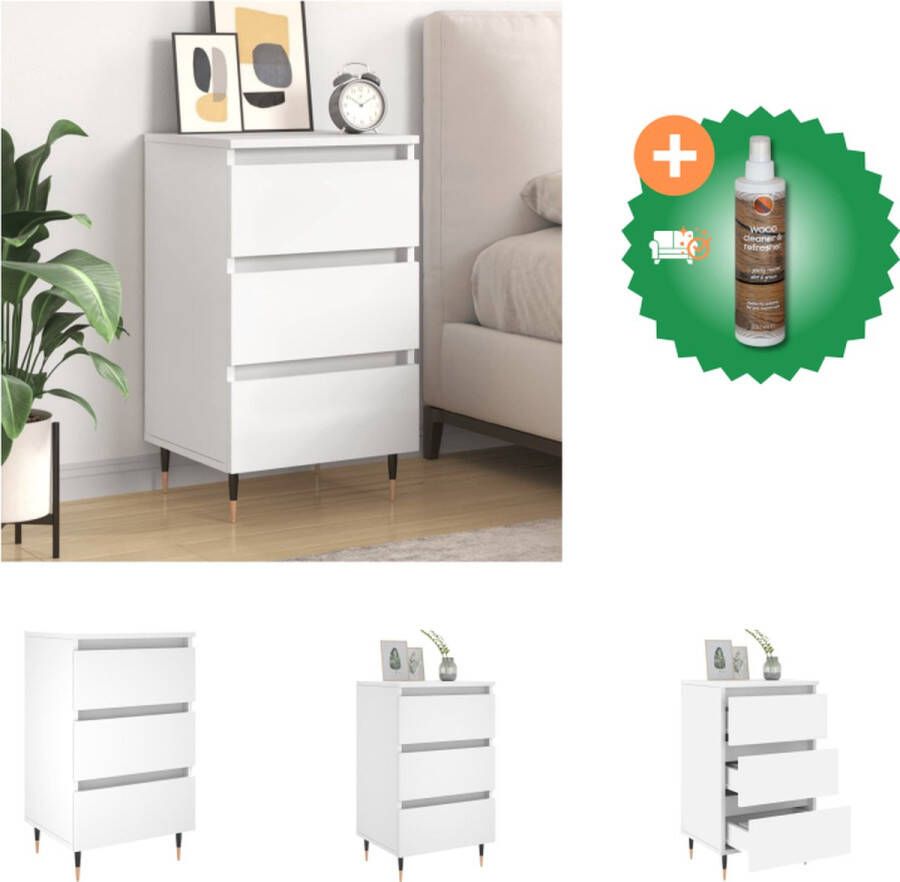 VidaXL Nachtkastje Wit 40 x 35 x 69 cm Opbergruimte Stabiel blad Kast Inclusief Houtreiniger en verfrisser