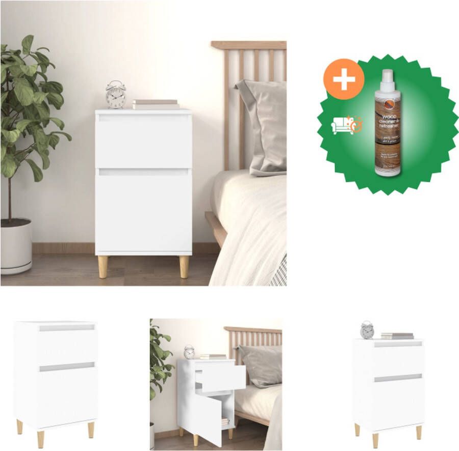 VidaXL Nachtkastje Wit 40 x 35 x 70 cm Duurzaam hout Opbergruimte Display functie Kast Inclusief Houtreiniger en verfrisser