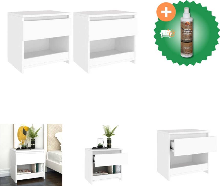 VidaXL Nachtkastje wit bewerkt hout 40x30x39 cm 1 lade en 1 vak Kast Inclusief Houtreiniger en verfrisser
