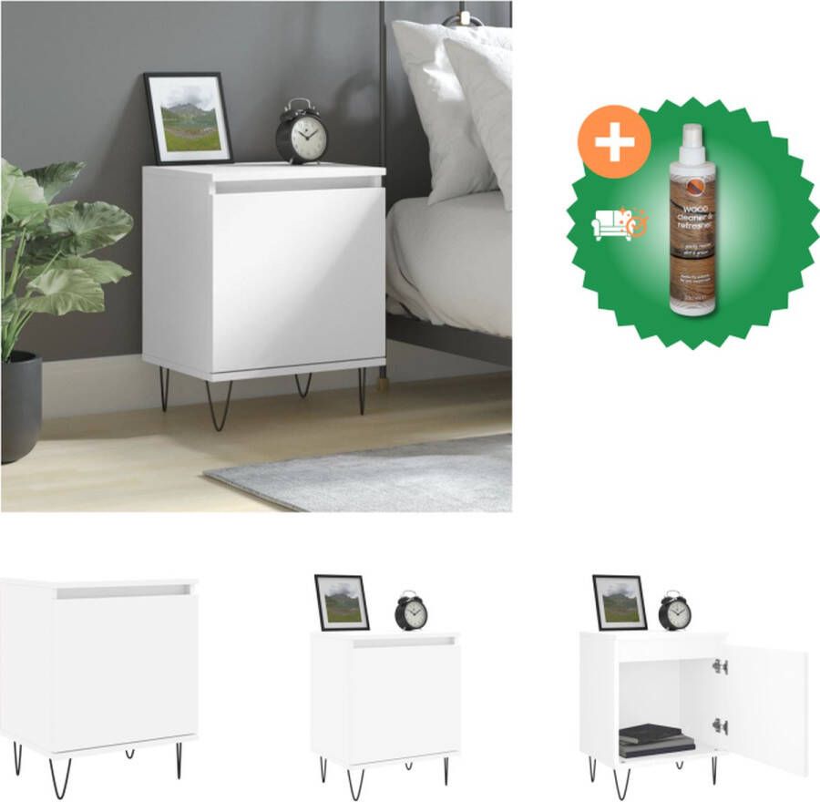 VidaXL Nachtkastje Wit Bewerkt Hout 40x30x50 cm Ruime opbergruimte Kast Inclusief Houtreiniger en verfrisser