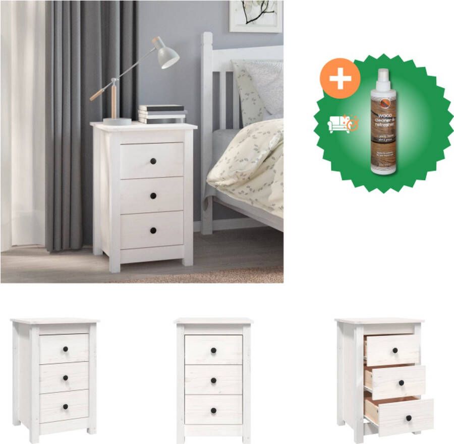 VidaXL Nachtkastje Massief Grenenhout Wit 40 x 35 x 61.5 cm Opbergruimte Stabiel Blad Kast Inclusief Houtreiniger en verfrisser - Foto 3