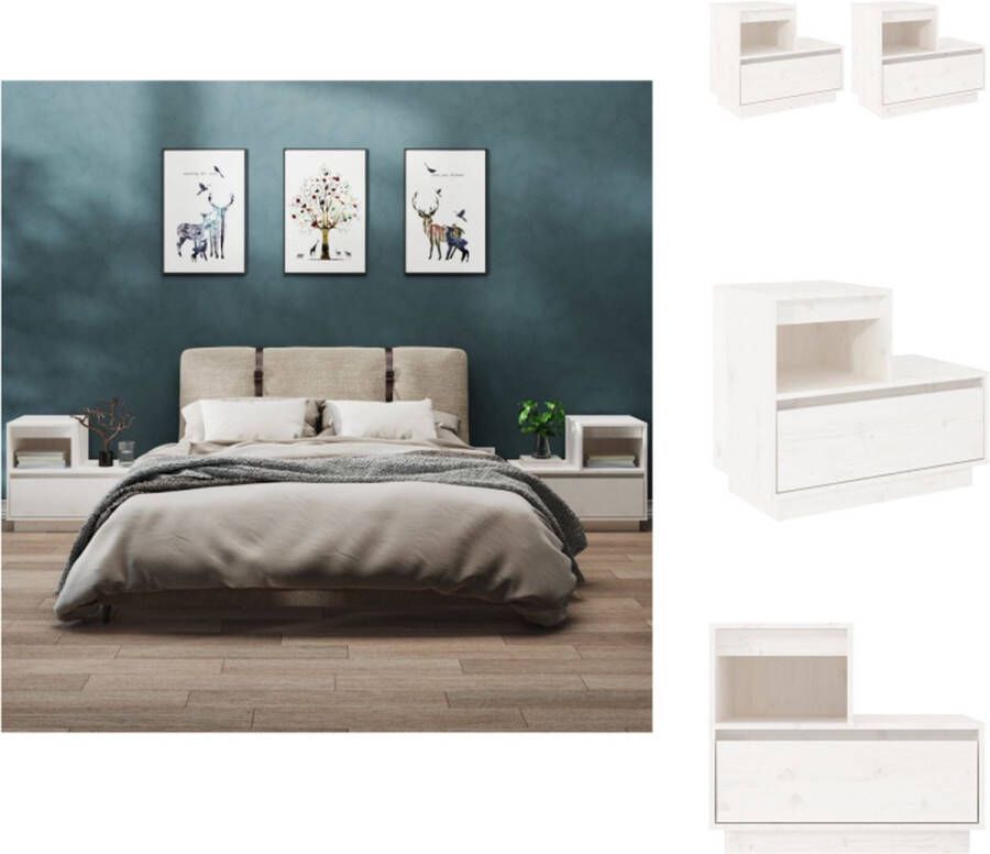 VidaXL Nachtkastje Nachtkastjes Houten Nachtkastje Telefoonkast Nachtkastjes 2 st 60x34x51 cm massief grenenhout wit