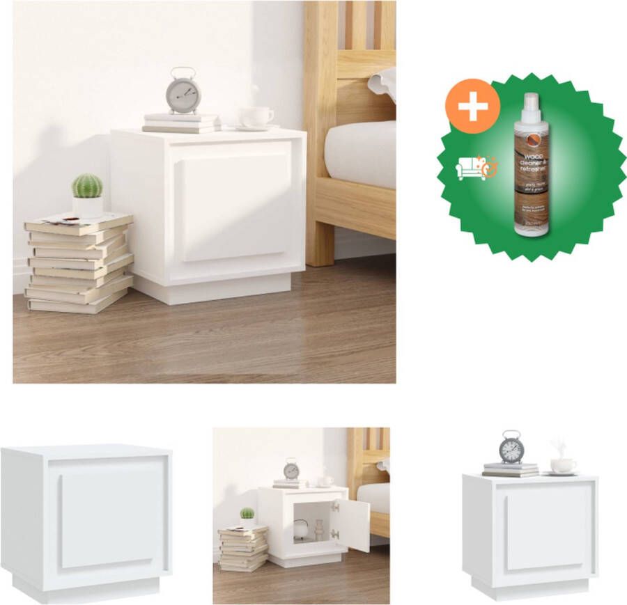 VidaXL Nachtkastje Wit Modern Meubelen 44 x 35 x 45 cm Duurzaam hout Kast Inclusief Houtreiniger en verfrisser