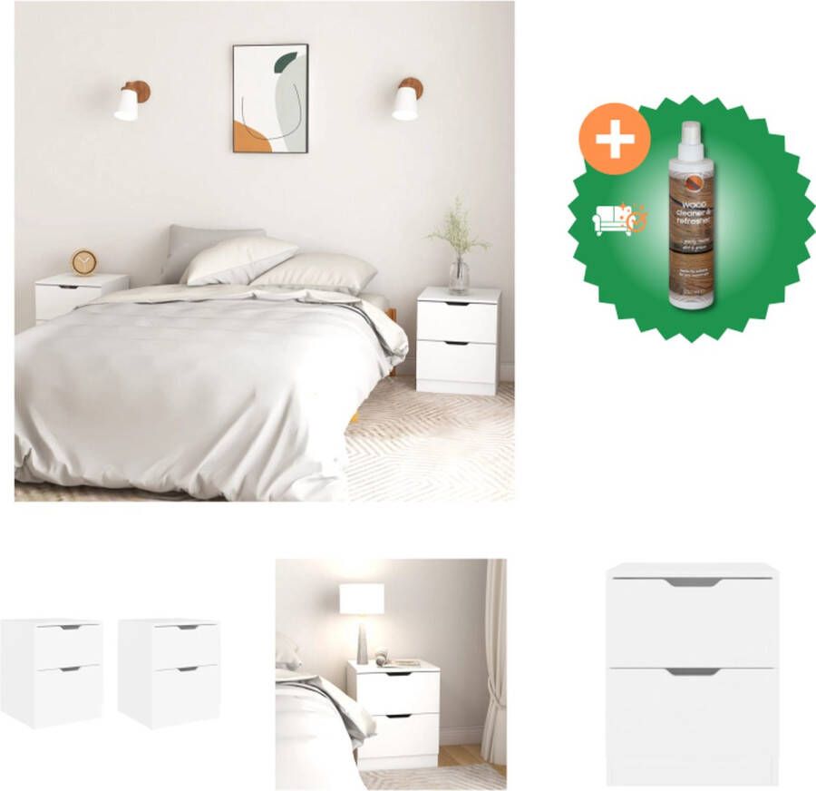 VidaXL Nachtkastje Wit Spaanplaat 40x40x50 cm Set van 2 Kast Inclusief Houtreiniger en verfrisser