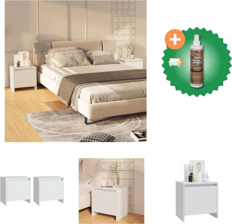 VidaXL Nachtkastje Wit Spaanplaat 45x34x44.5cm 1 Deur Montage vereist Set van 2 Kast Inclusief Houtreiniger en verfrisser