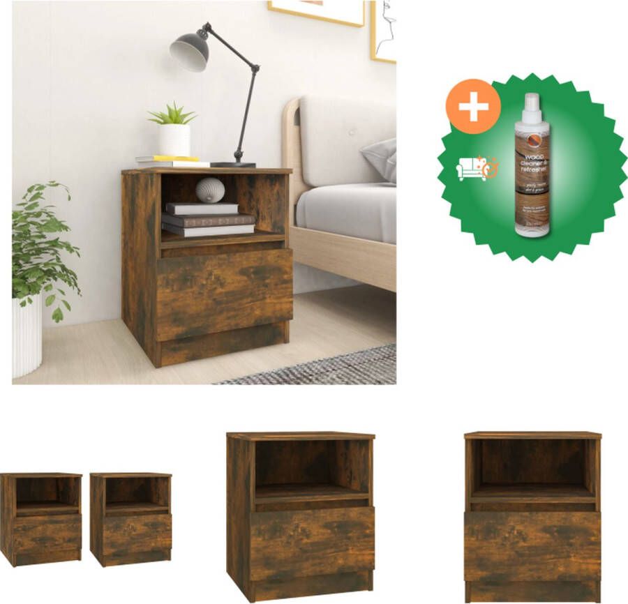 VidaXL Nachtkastjes 2 st 40x40x50 cm bewerkt hout gerookt eikenkleurig Kast Inclusief Houtreiniger en verfrisser