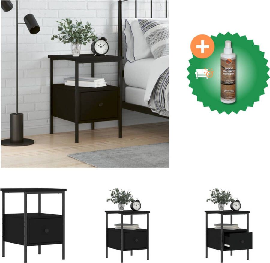 VidaXL Nachtkastje Zwart 34 x 36 x 50 cm Duurzaam bewerkt hout en ijzer Kast Inclusief Houtreiniger en verfrisser