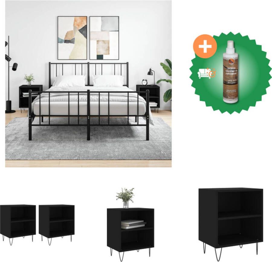 VidaXL Nachtkastje Zwart 40 x 30 x 50 cm Bewerkt hout en ijzer Kast Inclusief Houtreiniger en verfrisser