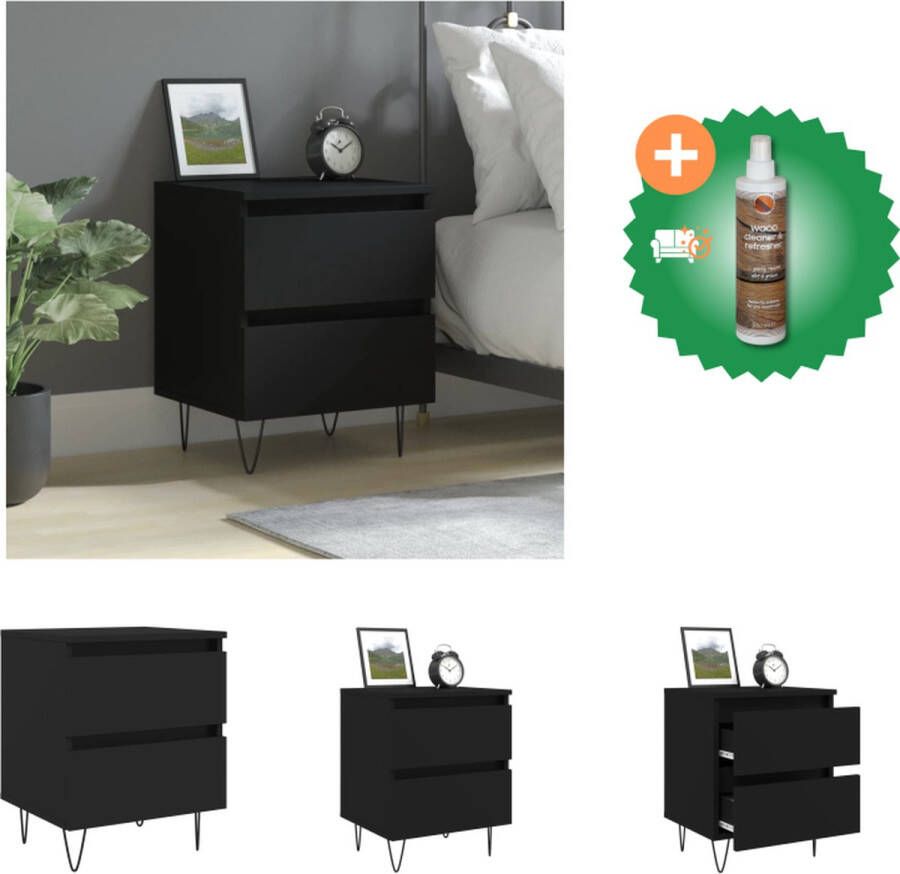 VidaXL Nachtkastje Zwart 40 x 35 x 50 cm Duurzaam bewerkt hout 2 lades Stabiel blad Kast Inclusief Houtreiniger en verfrisser