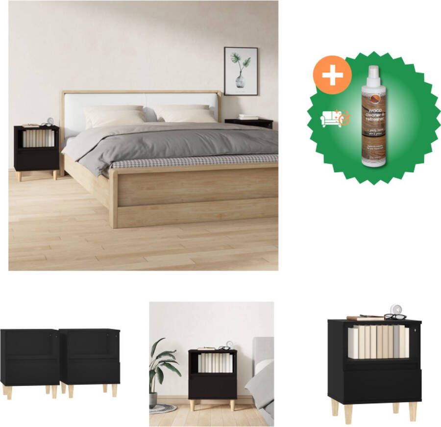 VidaXL Nachtkastje Zwart 40 x 35 x 50 cm Duurzaam bewerkt hout Kast Inclusief Houtreiniger en verfrisser - Foto 2