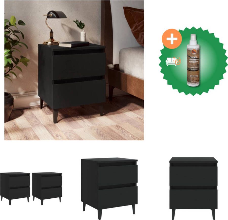 VidaXL nachtkastje zwart 40 x 35 x 50 cm met 4 metalen poten Kast Inclusief Houtreiniger en verfrisser