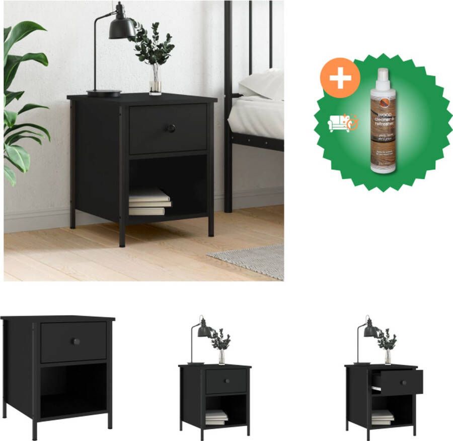 VidaXL Nachtkastje Zwart 40 x 42 x 50 cm Duurzaam bewerkt hout en ijzer Kast Inclusief Houtreiniger en verfrisser