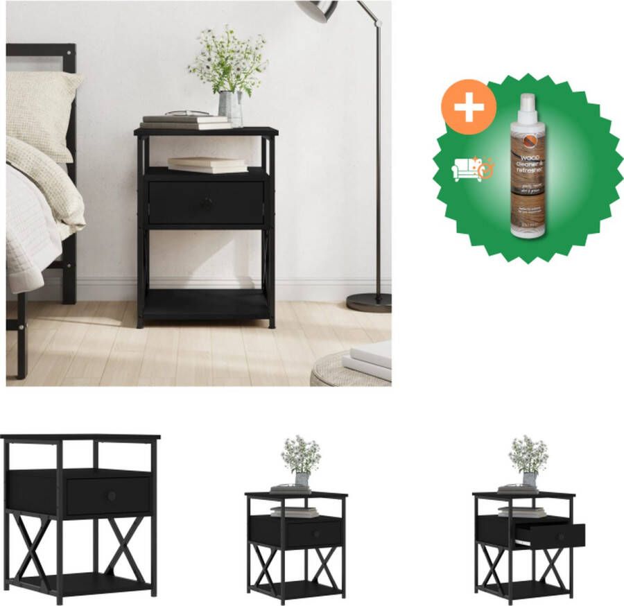 VidaXL Nachtkastje Zwart 40 x 42 x 55 cm Duurzaam bewerkt hout en ijzer Kast Inclusief Houtreiniger en verfrisser