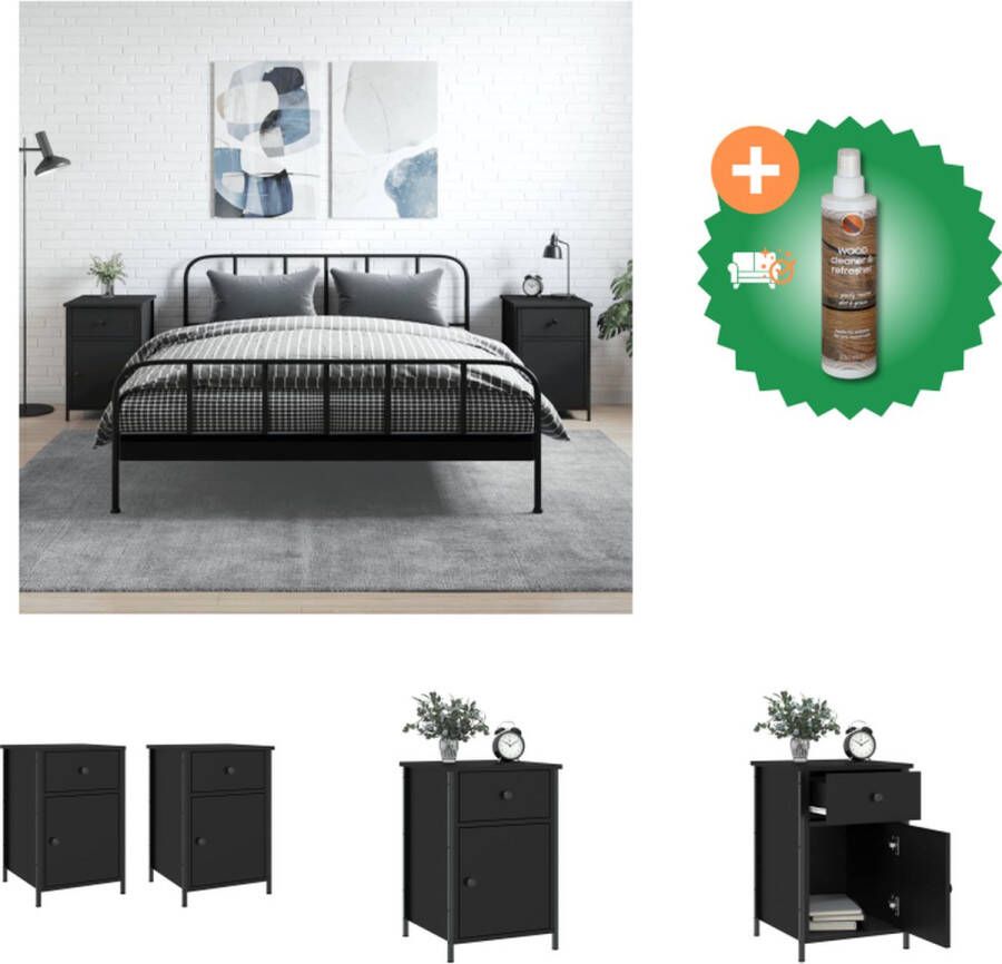 VidaXL Nachtkastje Zwart 40 x 42 x 60 cm Bewerkt Hout en Ijzer Kast Inclusief Houtreiniger en verfrisser