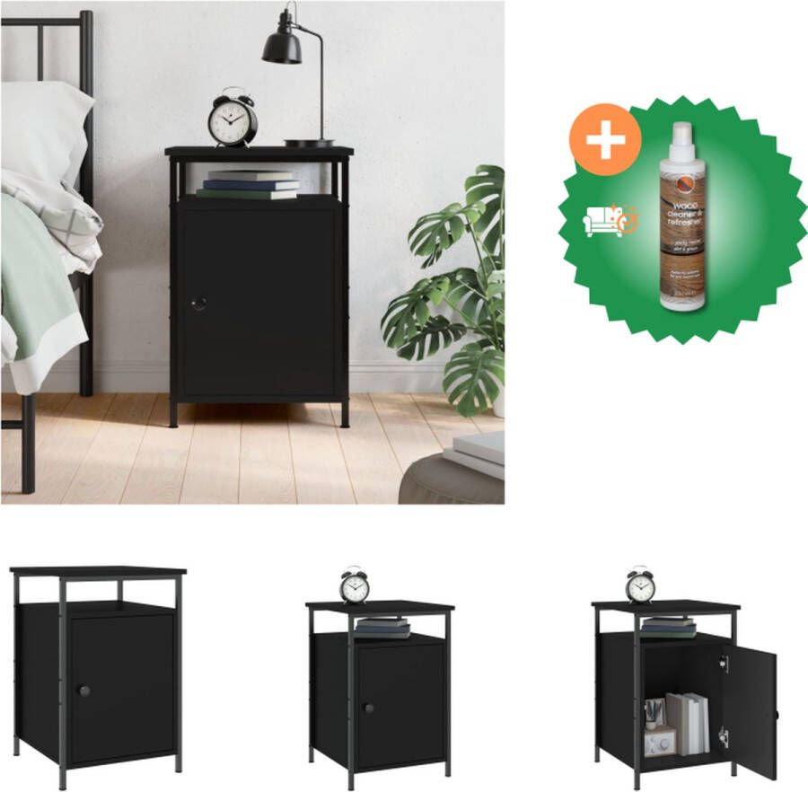 VidaXL Nachtkastje Zwart 40 x 42 x 60 cm Duurzaam Hout en IJzer Kast Inclusief Houtreiniger en verfrisser