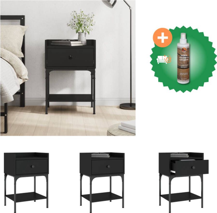 VidaXL Nachtkastje Zwart 40.5 x 31 x 60 cm Bewerkt Hout IJzer Kast Inclusief Houtreiniger en verfrisser