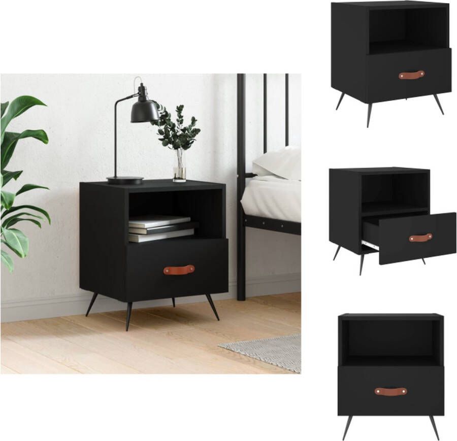 VidaXL Nachtkastje Zwart 40x35x47.5 cm Duurzaam bewerkt hout Veel opbergruimte Displayfunctie Metalen voeten Kast