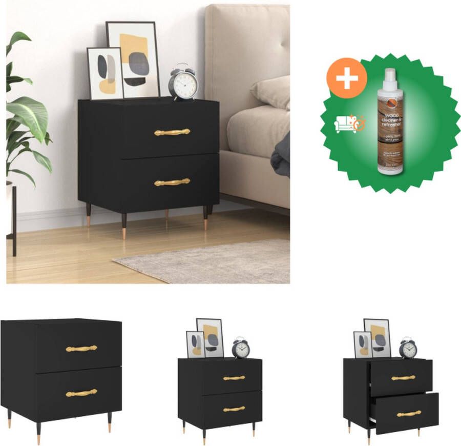 VidaXL Nachtkastje Zwart 40x35x47.5 cm Moderne charme Duurzaam materiaal Veel opbergruimte Displayfunctie Metalen voeten Montage vereist Kast Inclusief Houtreiniger en verfrisser