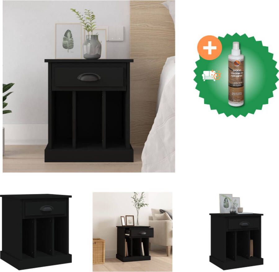 VidaXL Nachtkastje Zwart 43 x 36 x 50 cm Duurzaam bewerkt hout Kast Inclusief Houtreiniger en verfrisser