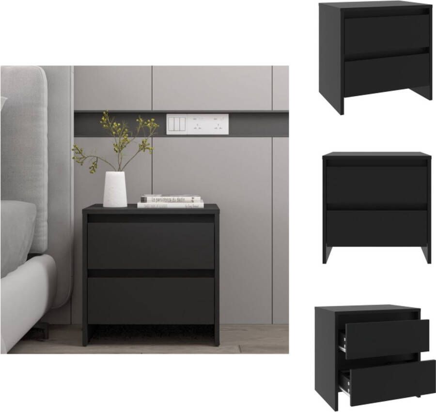 VidaXL The Living Store Nachtkastje Zwart 45x34.5x44.5 cm 2 Lades - Foto 2