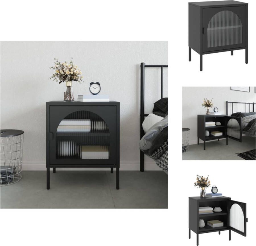 VidaXL Nachtkastje Nachtkastjes Houten Nachtkastje Slaapkamerkast Nachtkastje 50x35x60 cm glas en staal zwart