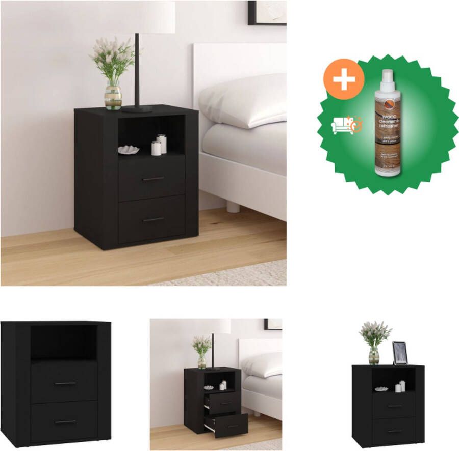 VidaXL Nachtkastje Zwart 50 x 36 x 60 cm Duurzaam bewerkt hout Opbergruimte met 2 lades en 1 vak Kast Inclusief Houtreiniger en verfrisser