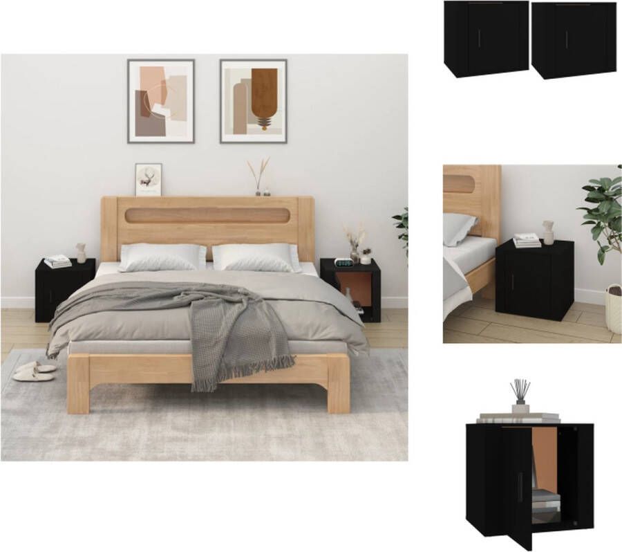 VidaXL Nachtkastje Zwart 50 x 39 x 47 cm Stevig bewerkt hout Set van 2 kastjes Kast