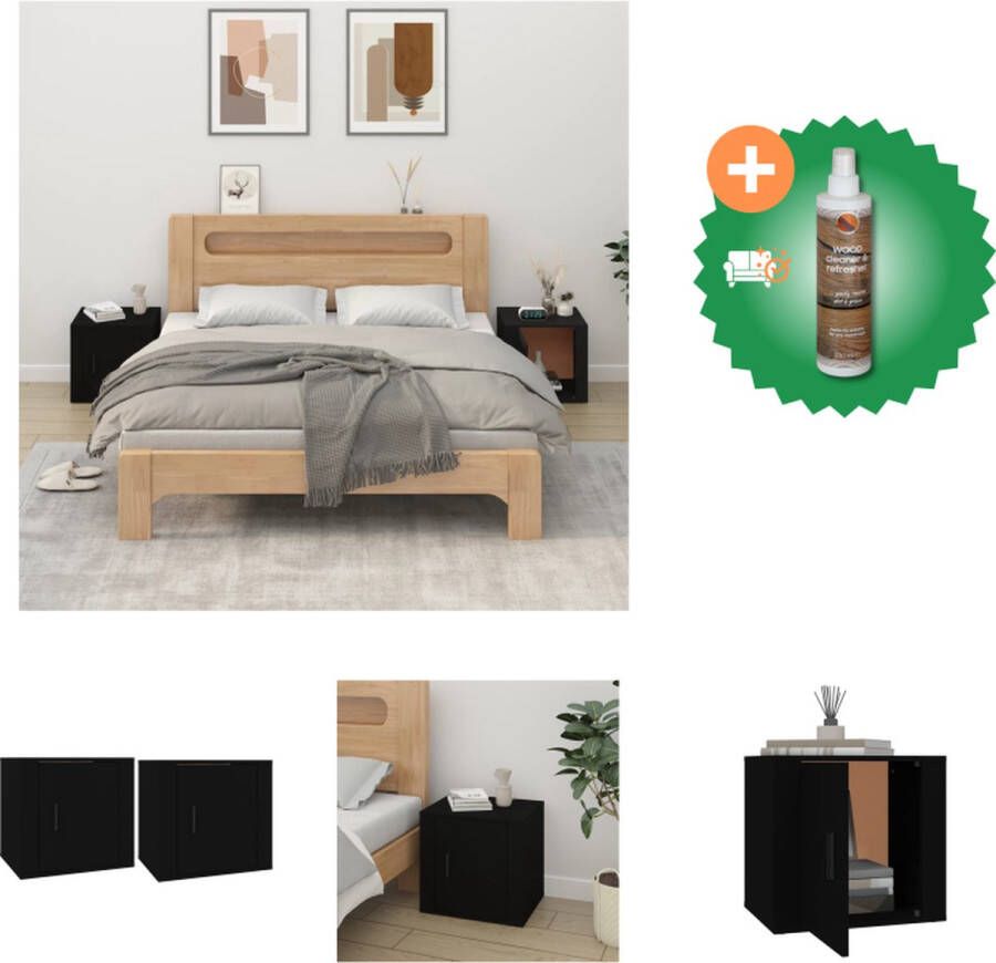 VidaXL Nachtkastje Zwart 50 x 39 x 47 cm Stevig bewerkt hout Set van 2 kastjes Kast Inclusief Houtreiniger en verfrisser