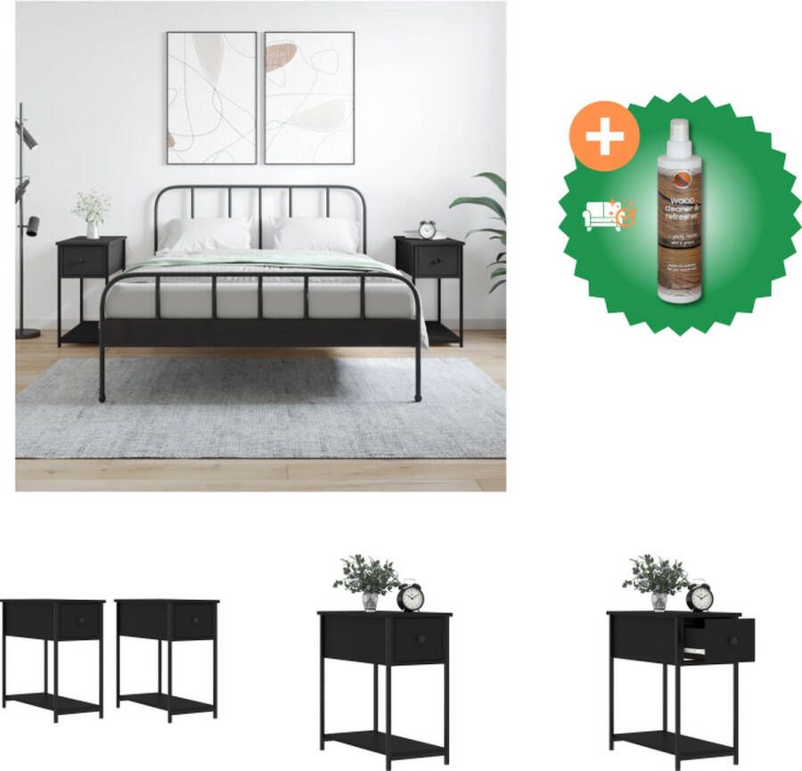 VidaXL Nachtkastje Zwart Bewerkt Hout en IJzer 30 x 60 x 60 cm Montage vereist 2 stuks Kast Inclusief Houtreiniger en verfrisser