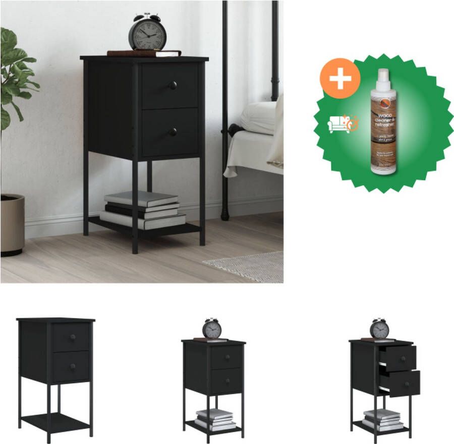 VidaXL Nachtkastje Zwart Hout en IJzer 32 x 42 x 70 cm Verstelbare poten Kast Inclusief Houtreiniger en verfrisser
