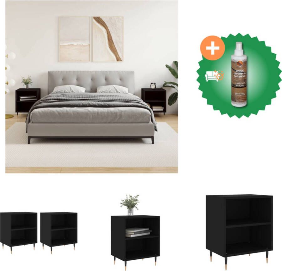 VidaXL Nachtkastje Zwart Hout en IJzer 40 x 30 x 50 cm 2 stuks Kast Inclusief Houtreiniger en verfrisser