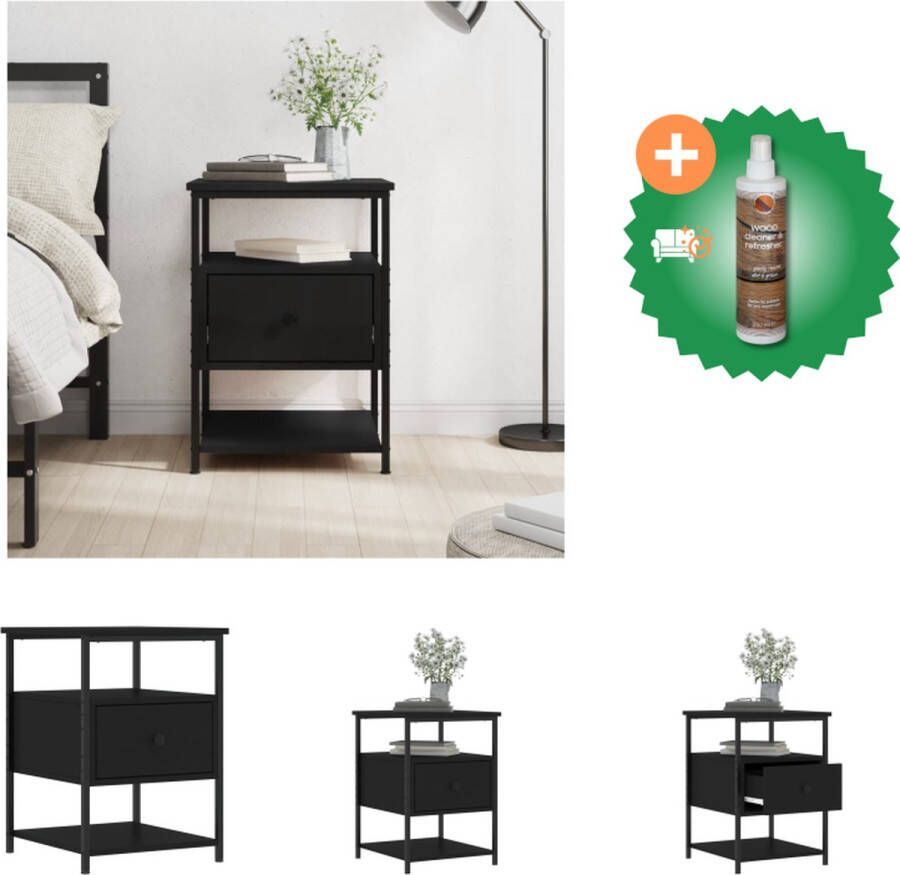 VidaXL Nachtkastje Zwart Hout en IJzer 40 x 42 x 56 cm Stevig Frame Kast Inclusief Houtreiniger en verfrisser