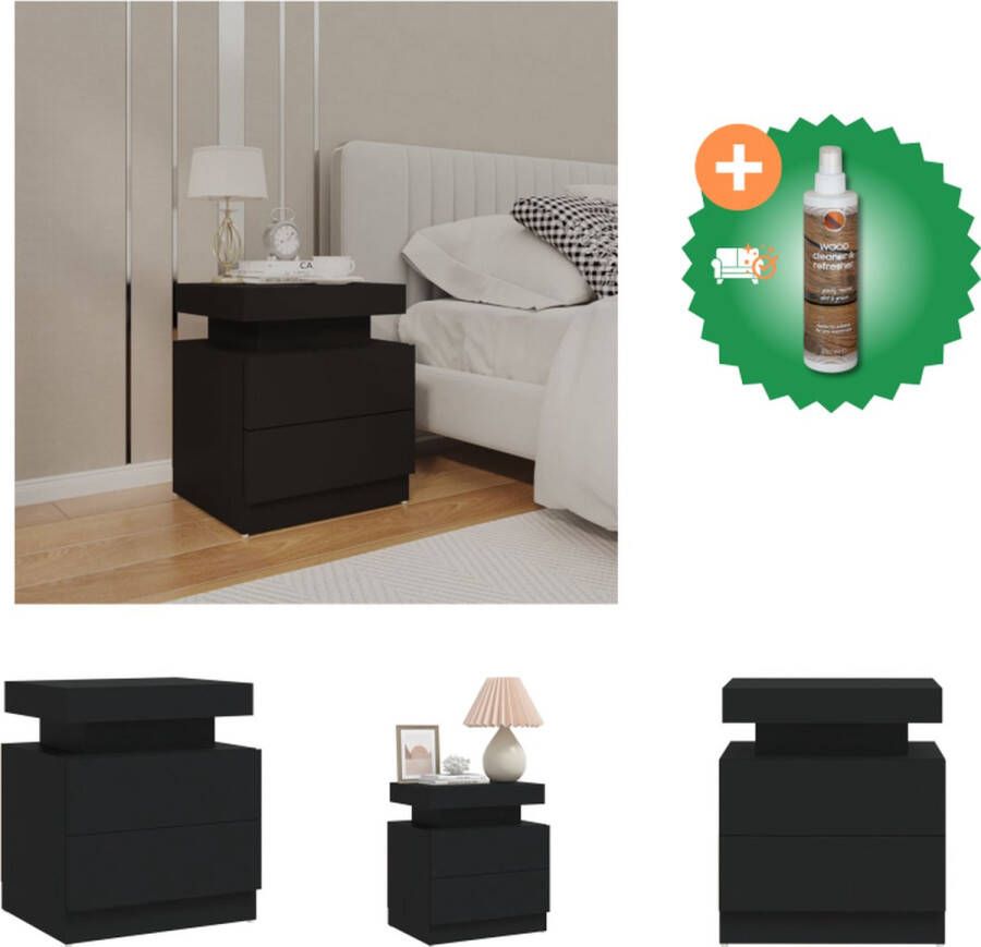 VidaXL Nachtkastje zwart spaanplaat 45 x 35 x 52 cm met opbergruimte Kast Inclusief Houtreiniger en verfrisser