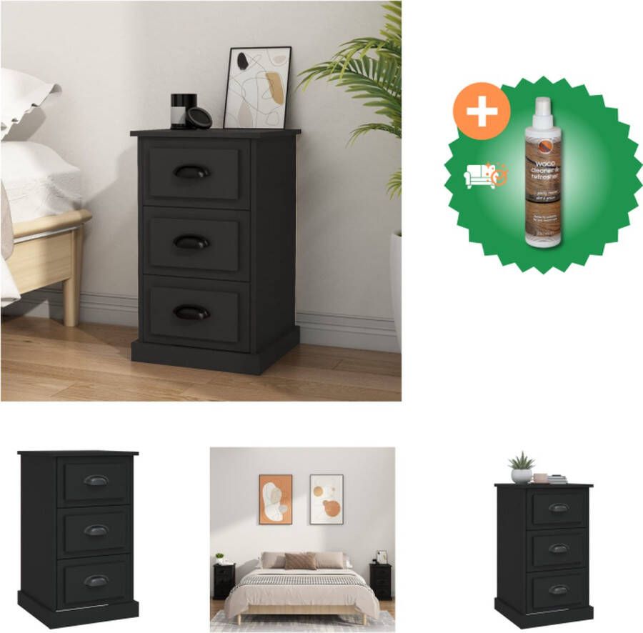 VidaXL Nachtkastje Zwarte bewerkt hout 39 x 39 x 67 cm Veel opbergruimte Kast Inclusief Houtreiniger en verfrisser